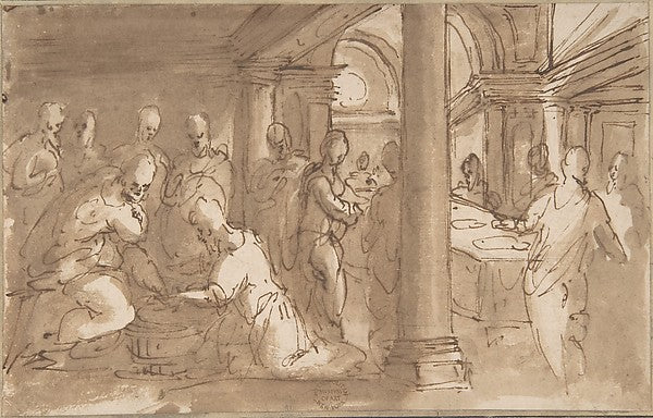 Christ Washing the Feet of the Disciples 17th cent-Anonymous,,16x12"(A3) Poster