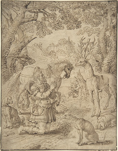 The Vision of St. Eustace 17th cent-Anonymous, Flemish, 17th c,16x12"(A3) Poster