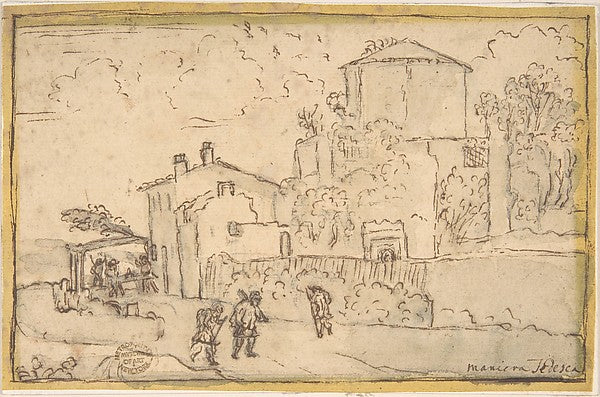 Townscape with an Inn n.d.-Anonymous, Italian, 17th cent , Poster Print