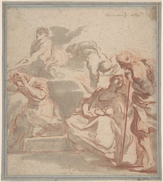 Scene with Woman and Child and Beggar 17th cent-Anonymous, It,16x12"(A3) Poster