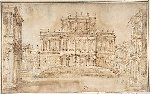 Design for Stage Set with Porticoed Palazzo 18th cent-, Poster Print Wall Art