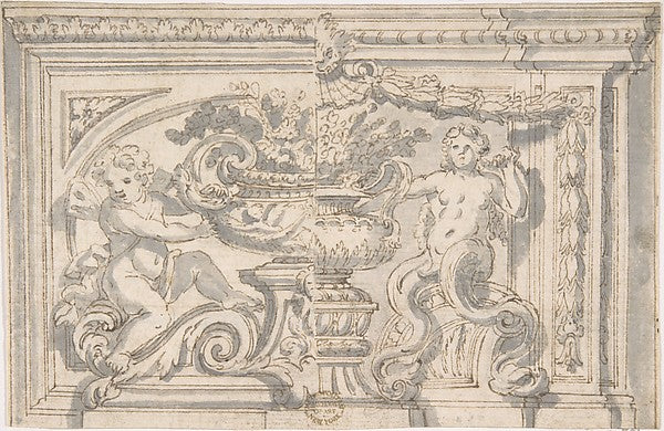 Alternate Panel Designs with Urn and Putto 17th cent-Anonymous,16x12"(A3) Poster