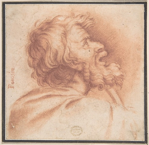 Head of Bearded Old Man Shown in Profile Looking Up 17th cent,16x12"(A3) Poster