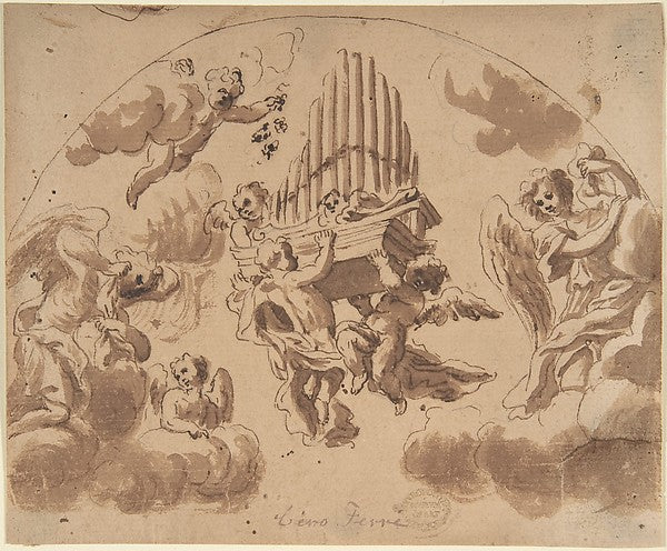 Putti Carrying Organ Pipes 17th cent-Anonymous, Italian, Roman,16x12"(A3) Poster