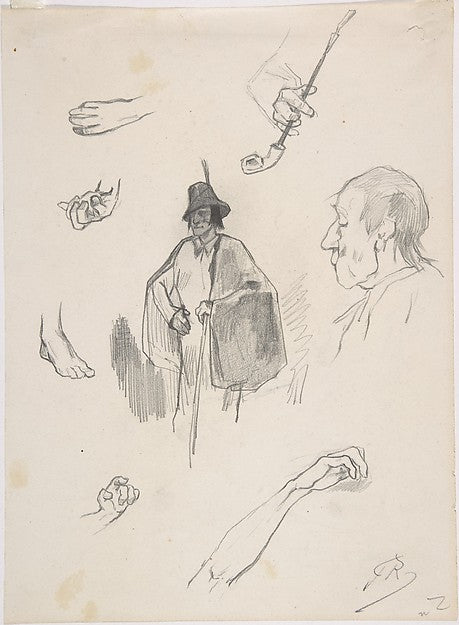 Sheet with figures details of hands and feet c1870-Félicien R,16x12"(A3)Poster