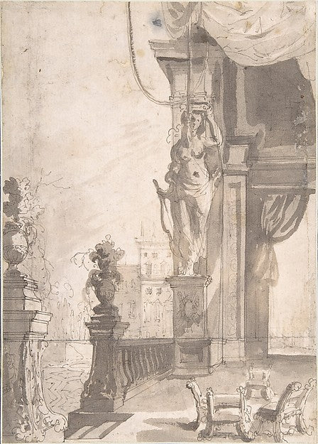 Roman Capriccio with Terrace 17th–18th cent-Anonymous, Italian,16x12"(A3)Poster