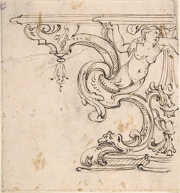 Left Side of the Design for a Table with the Figure of a Siren,16x12"(A3)Poster