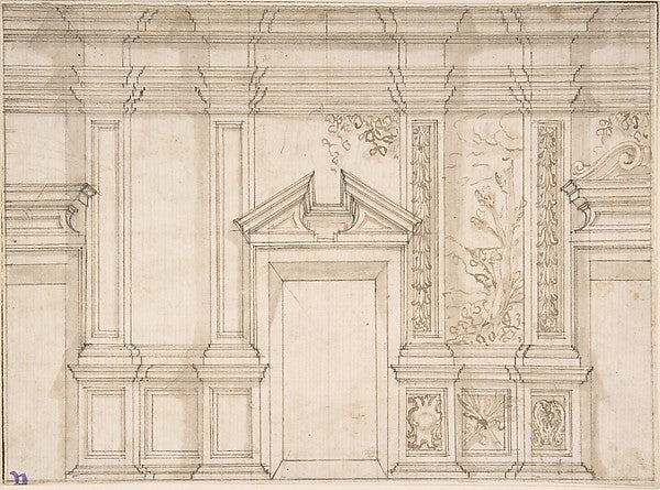 Design for a Wall Elevation with Garlands and a Landcape Scene, Poster Print
