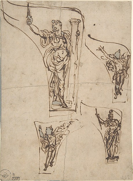 Studies for a Decorative Object Representing Allegorical Figu, Poster Print Wall Art