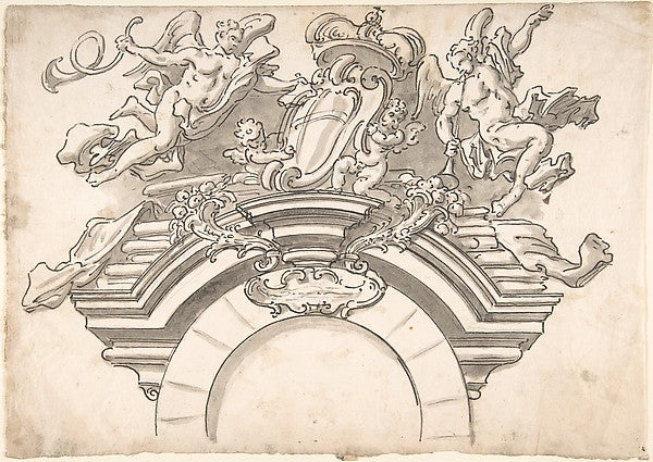 Putti Supporting Coat of Arms above Archway 17th–18th cent-Ano, Poster Print
