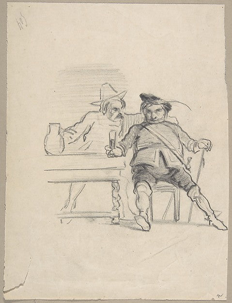 Two male figures seated at a table drinking-Félicien Rops, Poster Print Wall Art