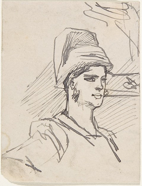 Study of Head and Shoulders of Woman with Headdress-Félicien R, Poster Print