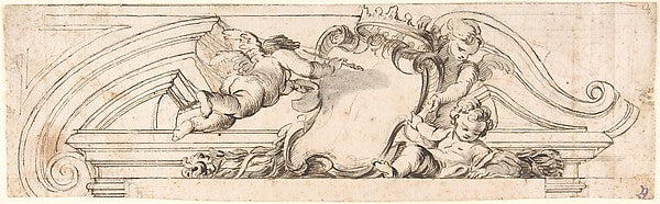 Design for a Pediment with Putti and a Blank Escutcheon 1680–1, Poster Print Wall Art