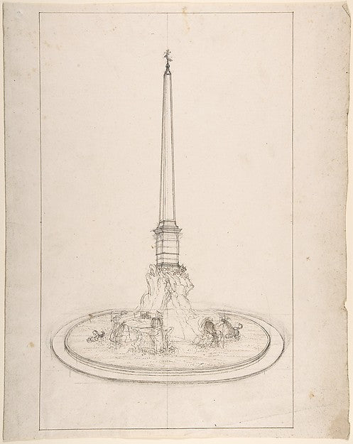 Fountain with Obelisk 18th–19th cent-Anonymous, Italian, 18th , Poster Print