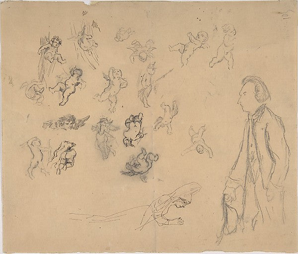 Sheet with putti and several figures-Félicien Rops, Poster Print Wall Art