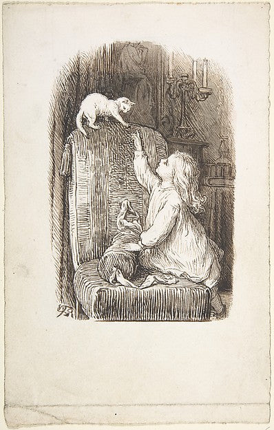 Child Climbing a Chair to Reach for a Kitten 1835–1903-Lorenz, Poster Print Wall Art