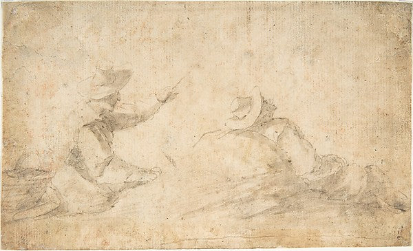 Man Fishing and Man Reclining Against a Rock 17th cent-Anonymo,16x12"(A3) Poster