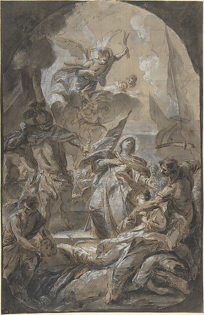 Martyrdom of Saint Ursula? Saint Paula? 17th cent-Anonymous, I,16x12"(A3) Poster