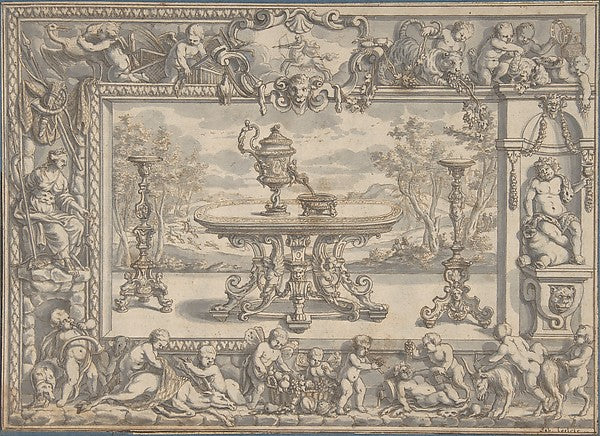 Design for an Ewer table and candelabra within an ornamental, Poster Print Wall Art
