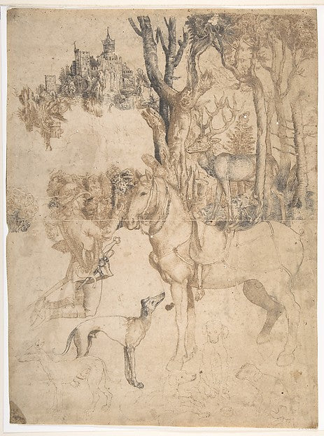 The Vision of Saint Eustace 16th cent-Anonymous, German, 16th,16x12"(A3) Poster