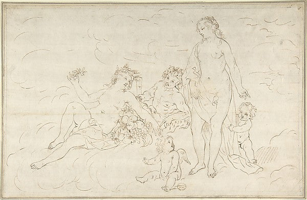 Nymphs Satyr? and Putti 17th cent-Anonymous, Italian, Roman-B,16x12"(A3) Poster