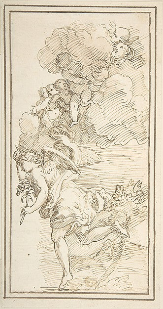 Archangel Holding a Lily in a Landscape with Clouds Bearing Pu,16x12"(A3) Poster