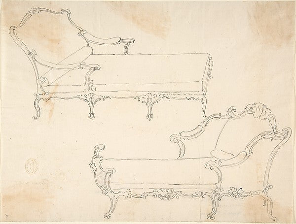 Two Design Drawings for Day-Beds 18th cent-Anonymous, Italian,,16x12"(A3) Poster