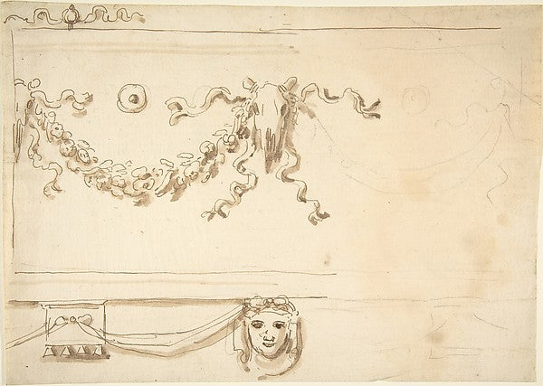Design for a Frieze: Garland and Animal Skull 18th cent-Anonym,16x12"(A3) Poster
