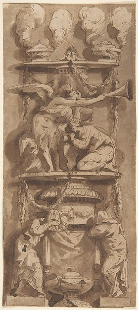 Design for a Funerary Monument or Epitaph with Mourning Figure,16x12"(A3) Poster