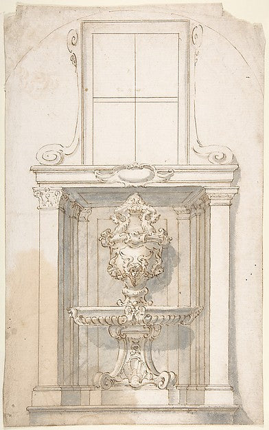 Drawing for a Wall-Decoration 18th cent-Anonymous, Italian, fi,16x12"(A3) Poster