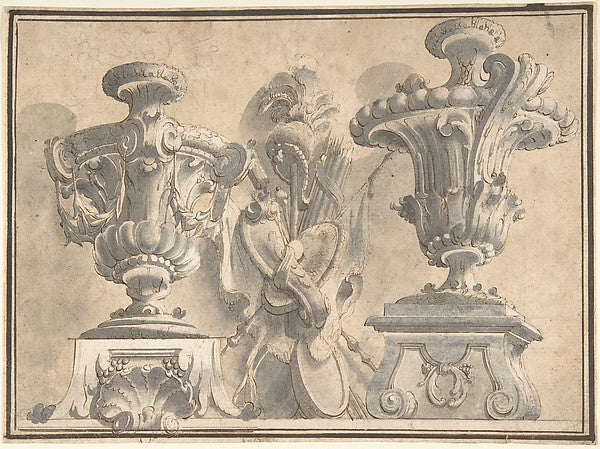 Ornamental Design with Two Urns and a Trophy 1700–1780-Anonymo,16x12"(A3) Poster