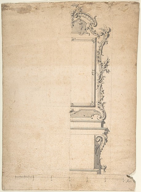 One Half of a Design for a Wall With a Panel or a Mirror. 1700, Poster Print Wall Art