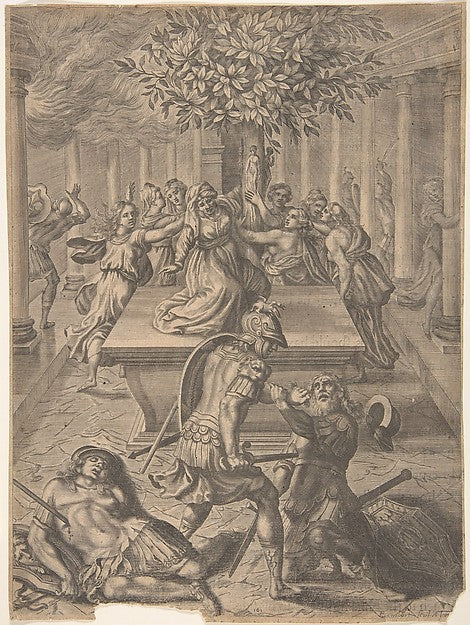 The Sack of Troy–Pyrrhus Killing Priam before 1654-Engraved by, Poster Print Wall Art