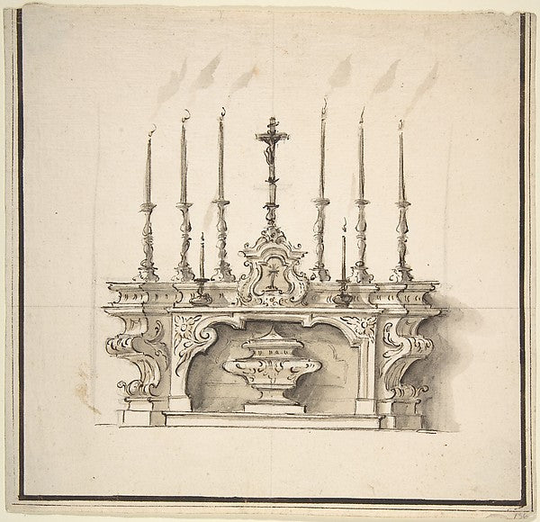 Design for an Altar With Six Large Candelabra 1700–1780-Anonym, Poster Print Wall Art