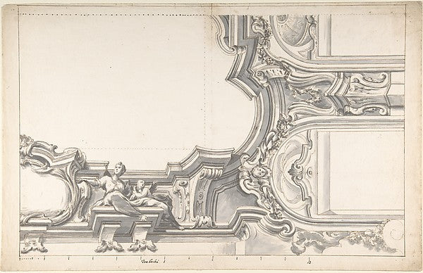Design for an Elaborate Cornice with a Cartouche and Figures S, Poster Print Wall Art