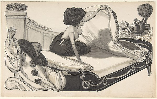 Woman in Bed Observing a Donkey late 19th–early 20th cent-Fran, Poster Print Wall Art