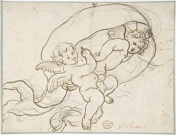 Two Flying Putti 17th cent-Anonymous, Italian, Roman-Bolognese,16x12"(A3) Poster
