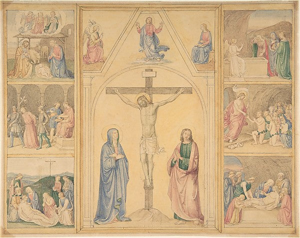 Christ on the Cross with Six Scenes from the Life of Christ c1, Poster Print Wall Art