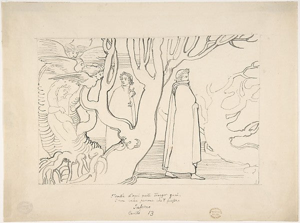 Dante and Virgil in the Suicidal Wood 1792–93-John Flaxman, Poster Print Wall Art