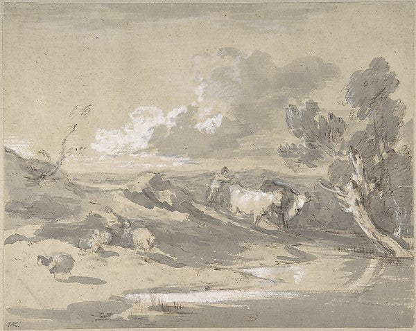 Open Landscape with Herdsman Cows and Sheep c1785-Thomas Gai, Poster Print Wall Art