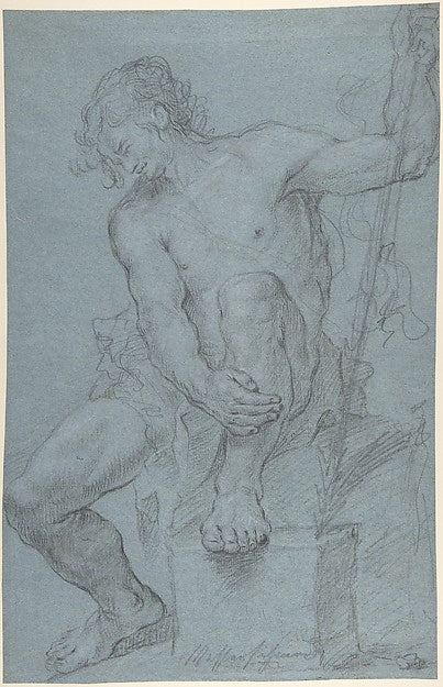 Seated Male Nude Holding a Staff mid-18th–late 18th cent-Franz,16x12"(A3) Poster