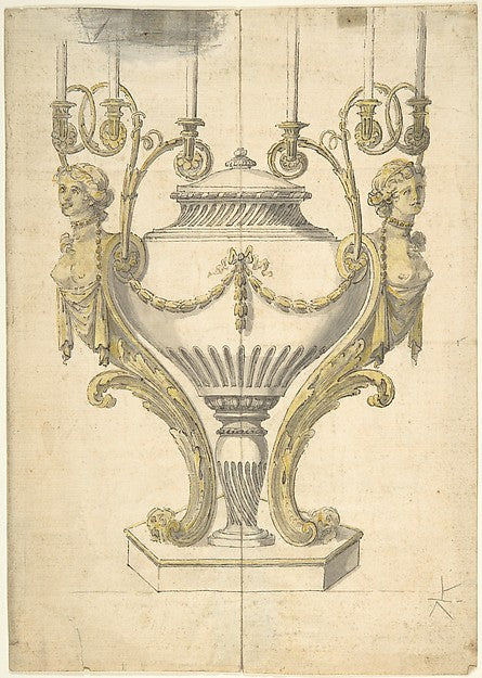 Candelabrum in the form of an Urn Clasped by Carytides and Can, Poster Print Wall Art