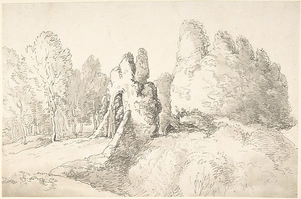 Wooded Landscape with Ruins 1780–1827-Attributed to Thomas Row, Poster Print Wall Art