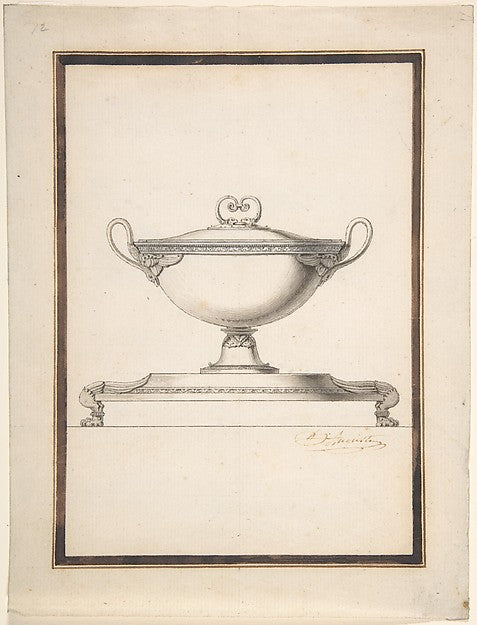 Design for a Covered Tureen on a Footed Stand-Henri Auguste,16x12"(A3) Poster
