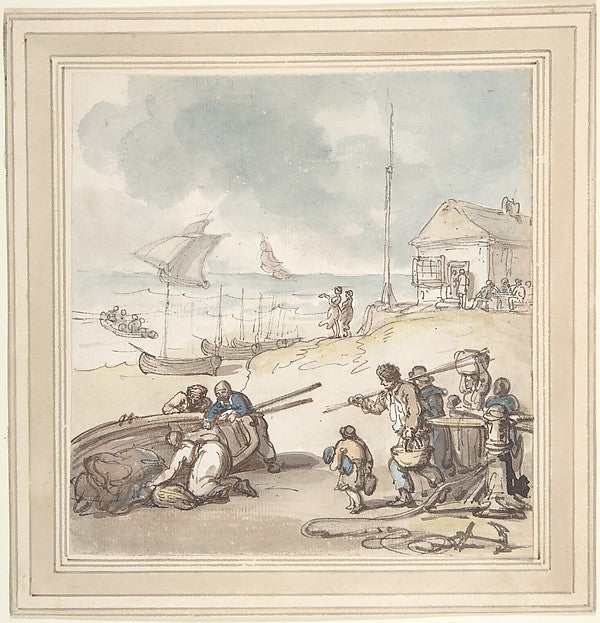 Figures by the Seashore late 18th–early 19th cent-Thomas Rowla, Poster Print Wall Art