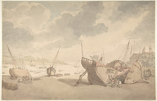 Harbor scene with the tide out and beached boats 1775–1827-Th, Poster Print Wall Art