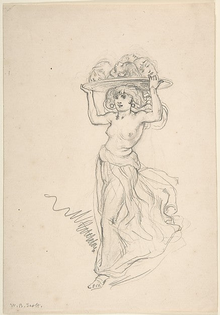 Girl Carrying a Tray with Four Heads 1825–90-William Bell Scot, Poster Print Wall Art