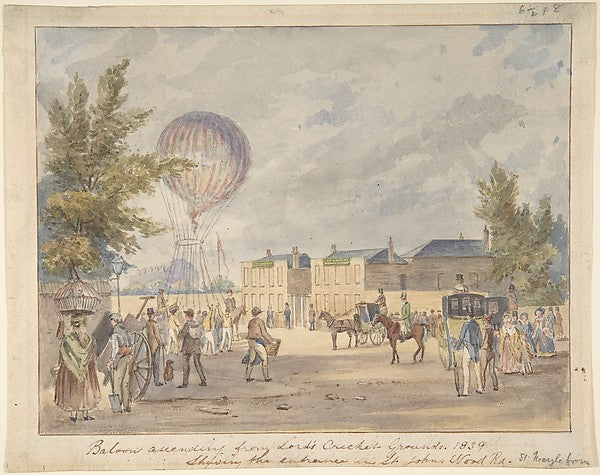 Balloon Ascending Near the Entrance to Lord's Cricket Ground , Poster Print Wall Art