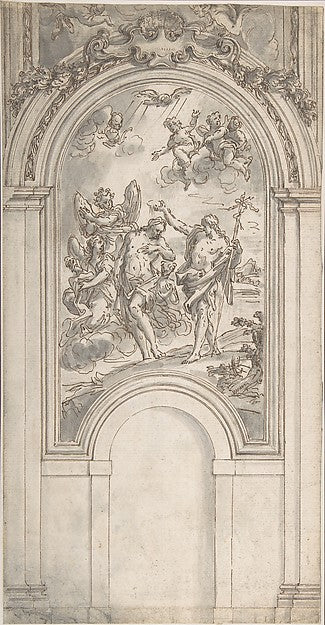 Design for a Baptism of Christ in an Architectural Setting ear, Poster Print Wall Art