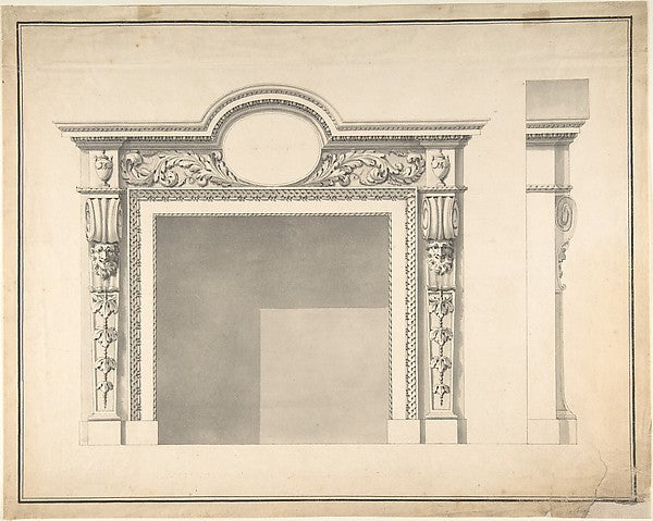 Design for a Fireplace with Frontal and Profile Views 1735–88-, Poster Print Wall Art